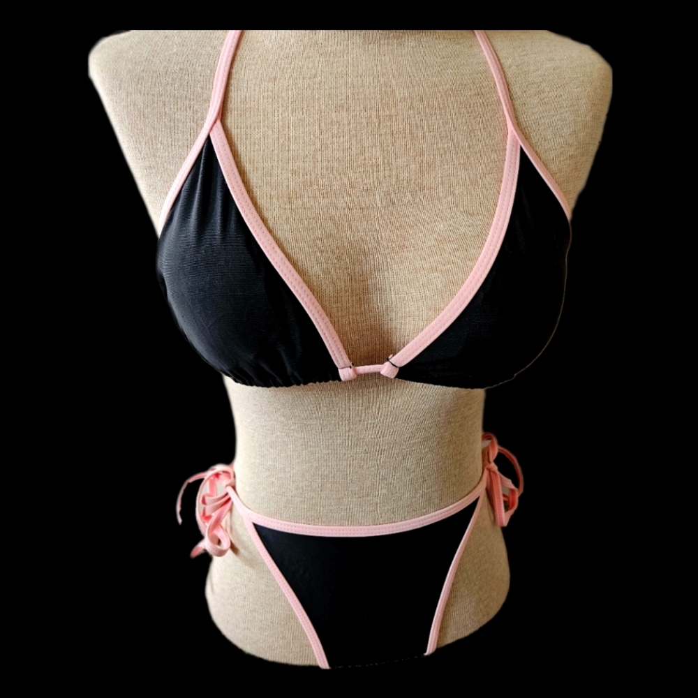 Bathing Suit, Black & Pink, Size Large
